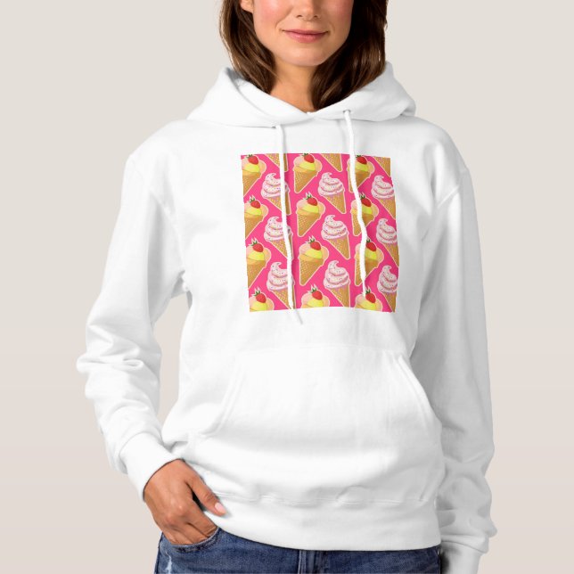Moletom Padrão rosa Kawaii com sorvete de morango (Frente)