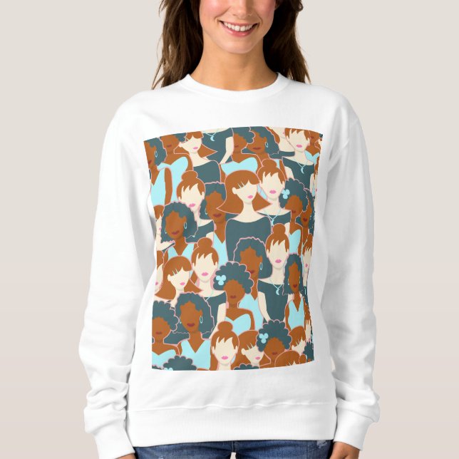 Moletom Padrão sem costura com garotas negras e brancas (Frente)