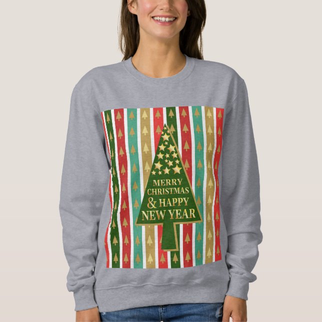 Moletom Padrões de Natal - design de árvore Elegante e Chi (Frente)