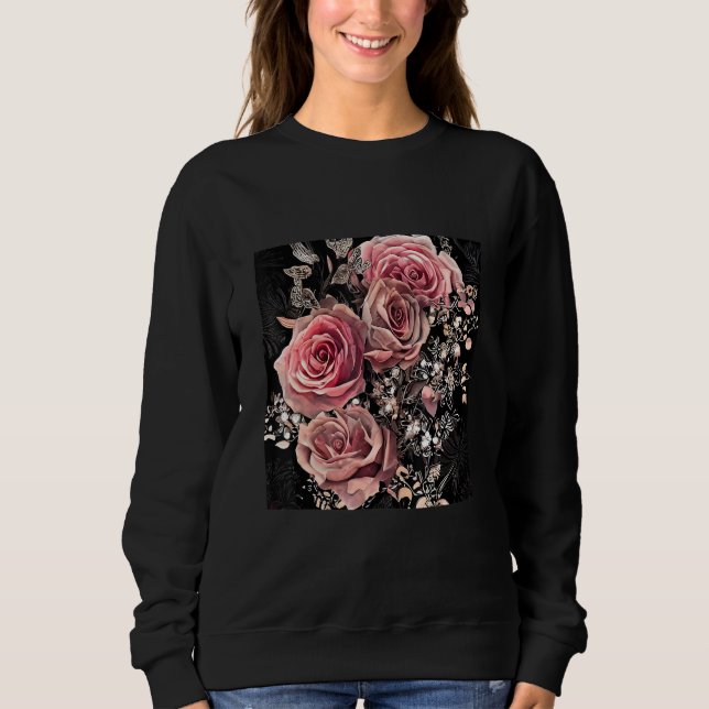 Moletom Pale Pink Roses with Delicate Vines Rustic Floral (Frente)