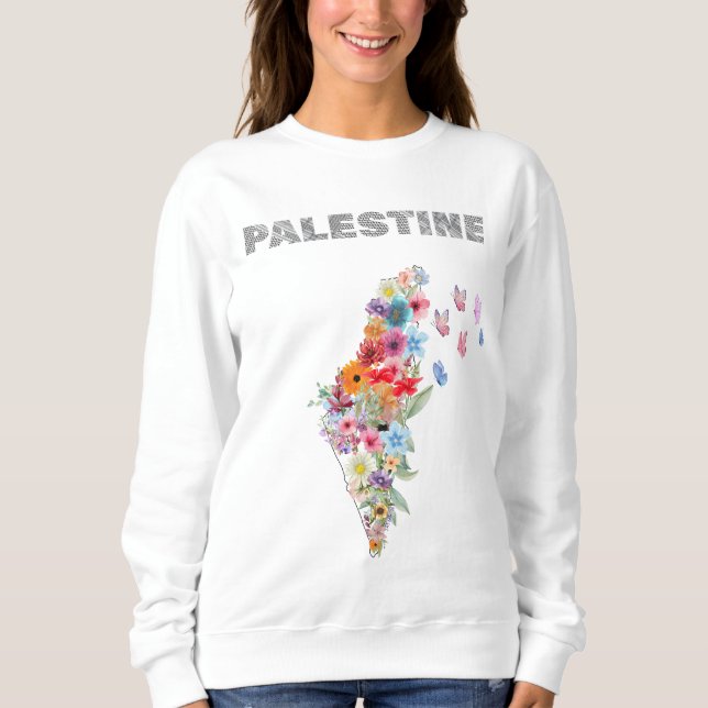 Moletom Palestina feminina - Mapa floral da Palestina (Frente)