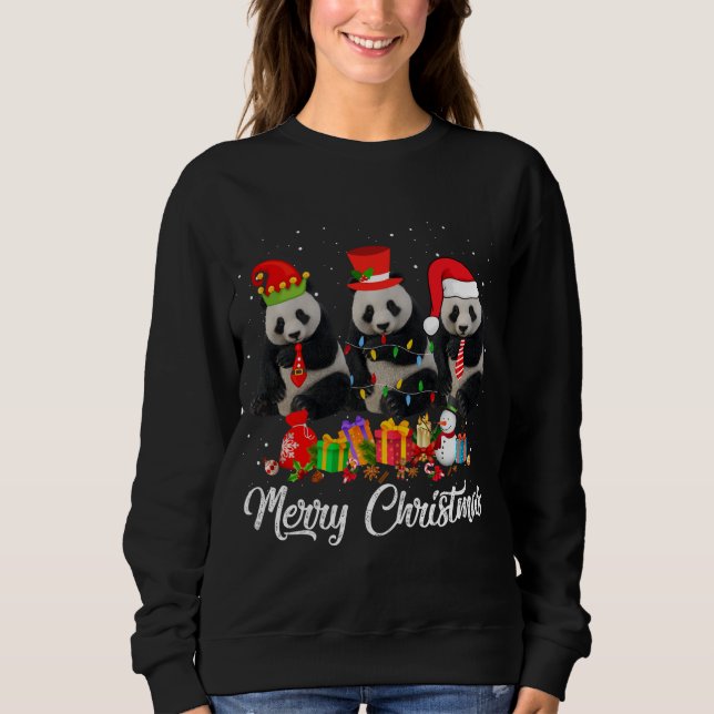 Moletom Panda Bear Natal Pajama Tree Xmas Lights Anima (Frente)