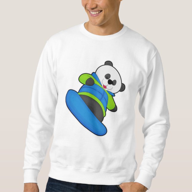 Moletom Panda como Snowboarder com Snowboard (Frente)