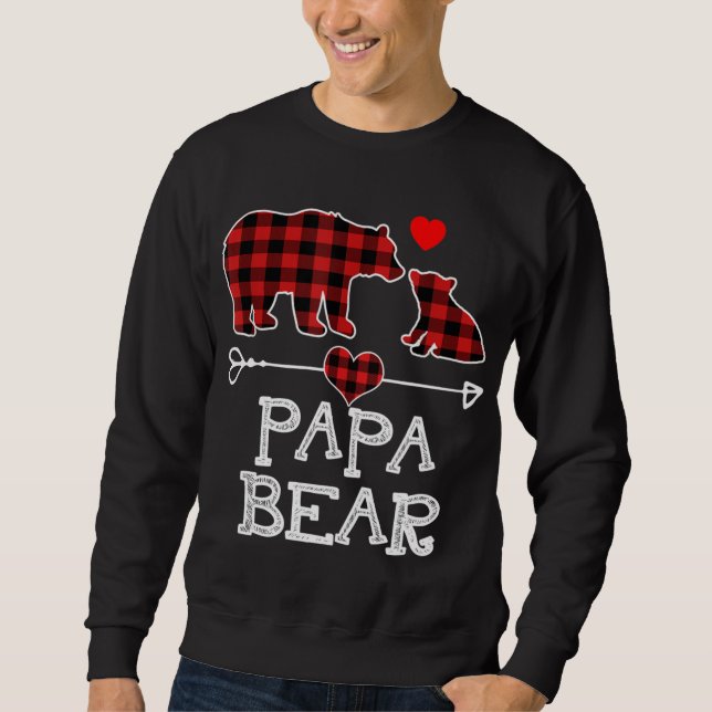 Moletom Papa Urso Natal Pajama Xadrez Vermelha Família Buf (Frente)