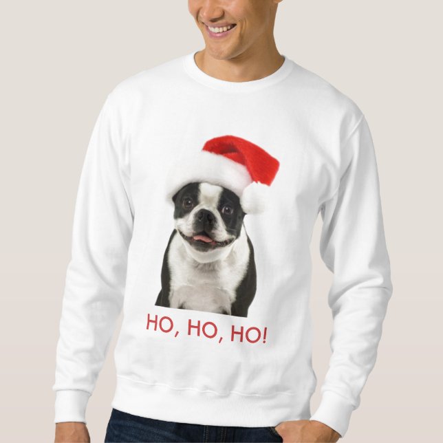 Moletom Papai noel de Boston Terrier HO, HO, HO camisola (Frente)
