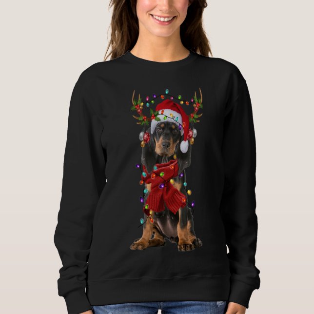 Moletom Papais noeis Black and Tan Coonhound Dog Reindeer  (Frente)