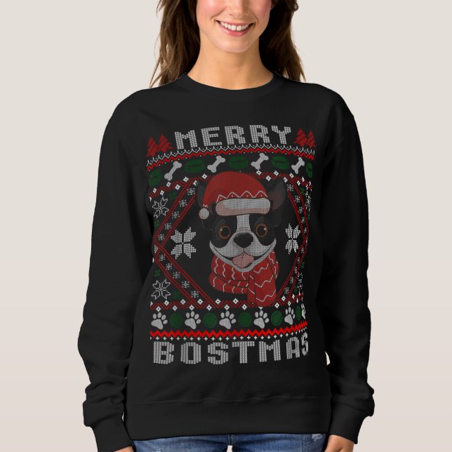 Moletom Papais noeis de Natal de Boston Terrier Cachorro F (Frente)