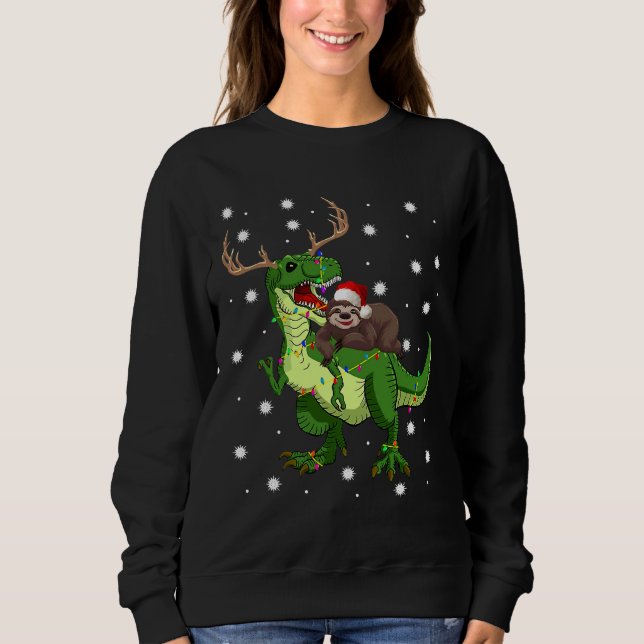 Moletom Papais noeis de Natal, Sloth Riding Trex (Frente)