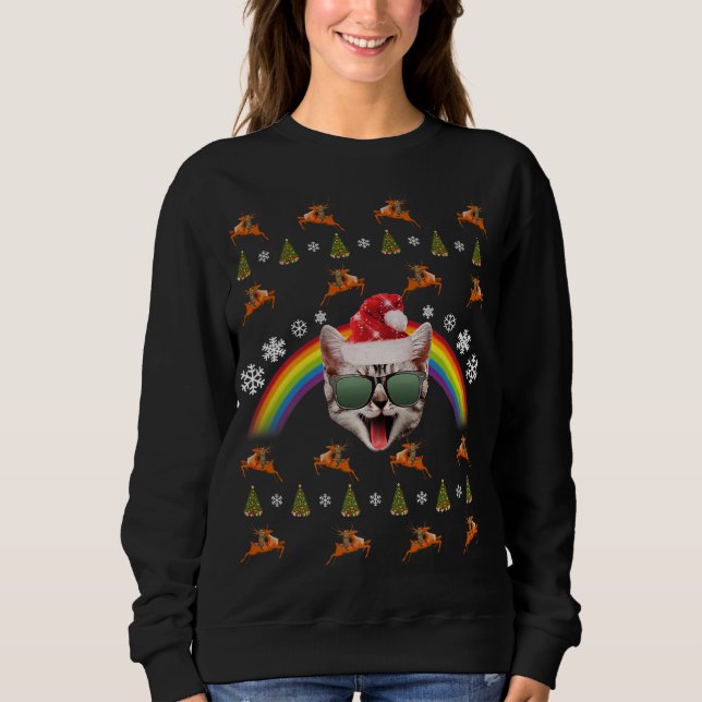Moletom Papais noeis hipsteres Cat Natal Tee Engraçado Gat (Frente)