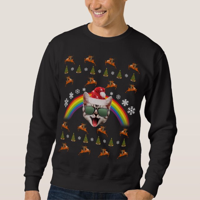 Moletom Papais noeis hipsteres Cat Natal Tee Engraçado Gat (Frente)