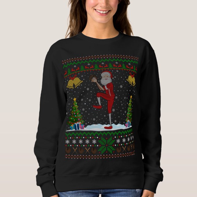 Moletom Papais noeis Jogando Baseball Xmas Com Presente Fe (Frente)
