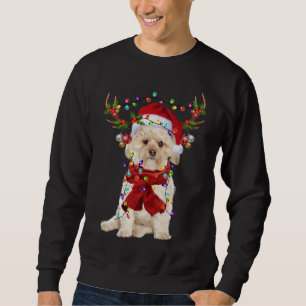 Moletom Papais noeis Morkie Dog Reindeer Luzes de Natal