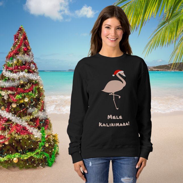Moletom Papais noeis Tropicais Mele Kalikimaka Flamingo (Criador carregado)