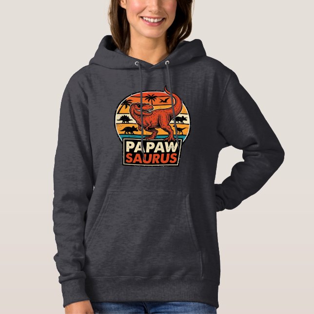 Moletom Papawsaurus Design Vetorial Dinossauro Retro Pôr d (Frente)