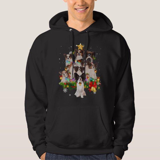 Moletom Papillon Árvore de Natal Luz Engraçada Cachorro Pr (Frente)