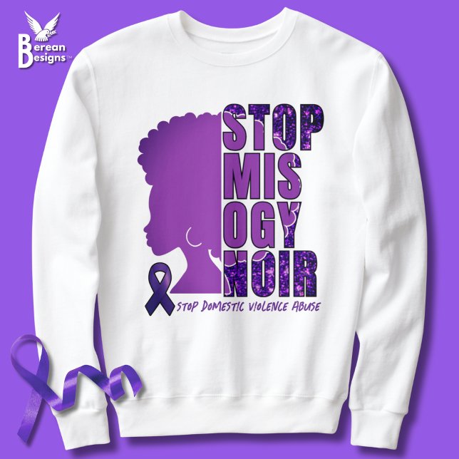Moletom PARAR O MISOGYNOIR A Consciência da Violência Domé (STOP MISOGYNOIR Domestic Violence Awareness sweatshirt with customizable text, with afro silhouette )
