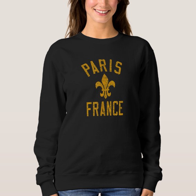 Moletom Paris France Text Fleur de Lis Distressed Amber Pr (Frente)