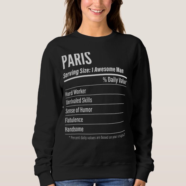 Moletom Paris Servindo Calorias de Rótulo Nutricional de T (Frente)
