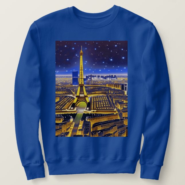Moletom Paris sob um céu estrelado roxo (Frente do Design)