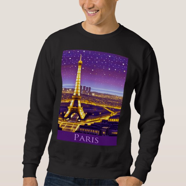 Moletom Paris sob um céu estrelado roxo (Frente)