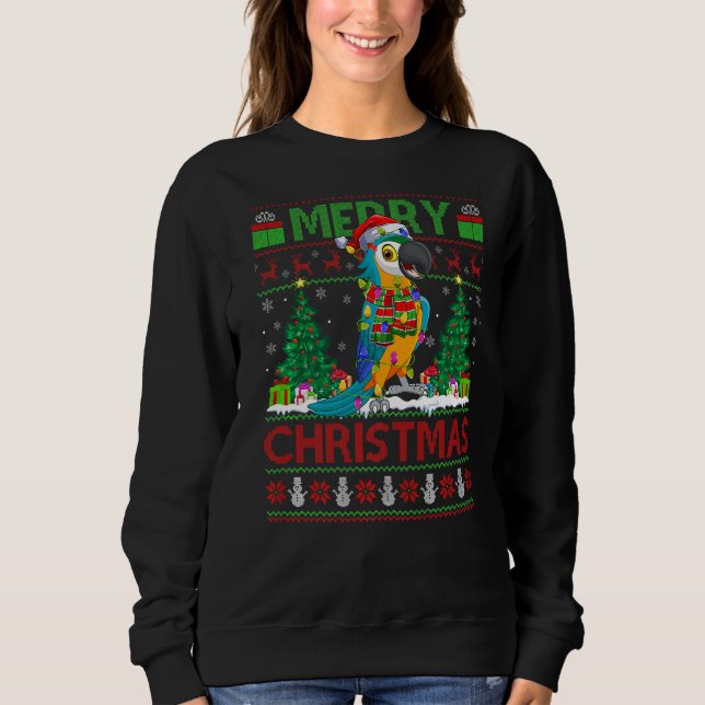 Moletom Parrot Bird Xmas Tree Ugly Papais noeis Papagaio (Frente)