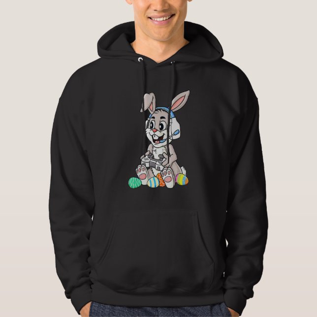 Moletom Páscoa Bunny Gamer Ovos Engraçados Jogando Jovens  (Frente)