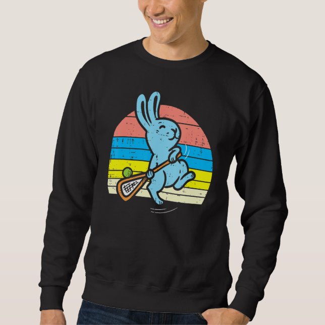 Moletom Páscoa Bunny Jogando Lacrosse Retro Lax Sport Men (Frente)