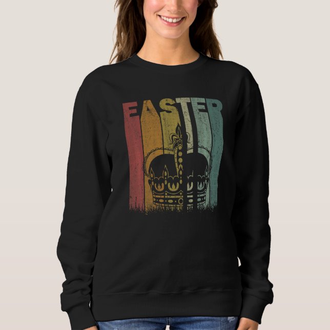 Moletom Páscoa Dia Coroa Retro Gráfico Páscoa Engraçada Co (Frente)