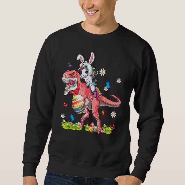 Moletom Páscoa do Dinossauro Unicorn Andando em T Rex Bunn (Frente)