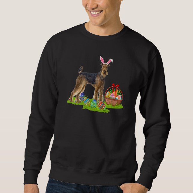 Moletom Páscoa Engraçada Caça De Ovo Bunny Airedale Terrie (Frente)