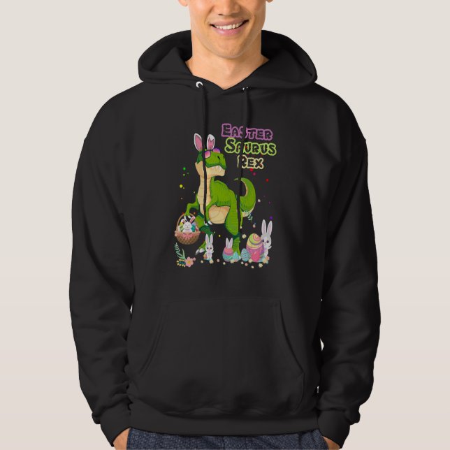Moletom Páscoa Saurus Rex Dinossaur T Rex Bunny Basket Ovo (Frente)