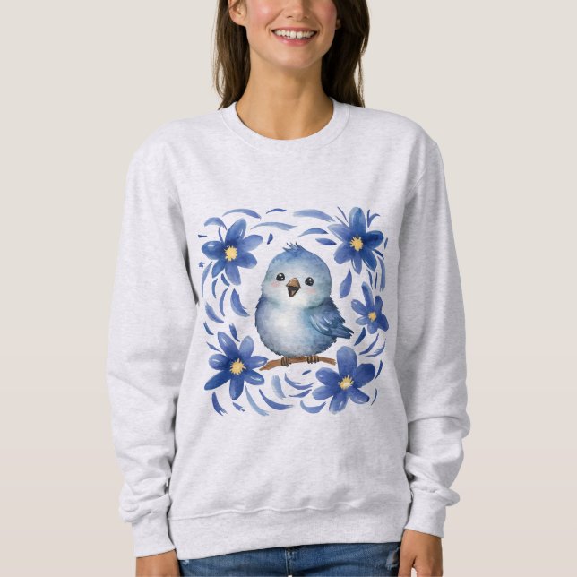 Moletom Pássaro Azul com flores (Frente)