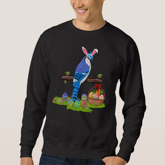 Moletom Pássaro Azul Pássaro Páscoa Caçada de Ovo Coelho A (Frente)
