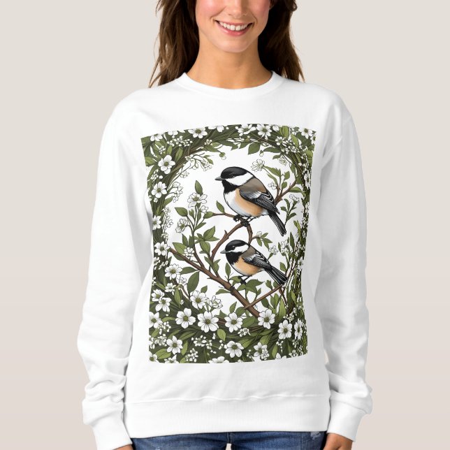 Moletom Pássaro Chickadee de Casca de Casca Negra e Mayf M (Frente)