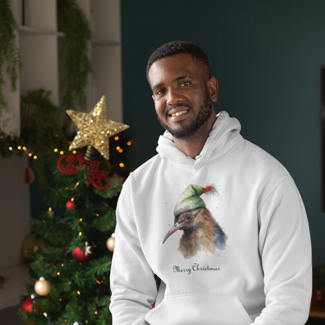 Moletom Pássaro Kiwi bonito no Chapéu Elf de Natal, person (Criador carregado)