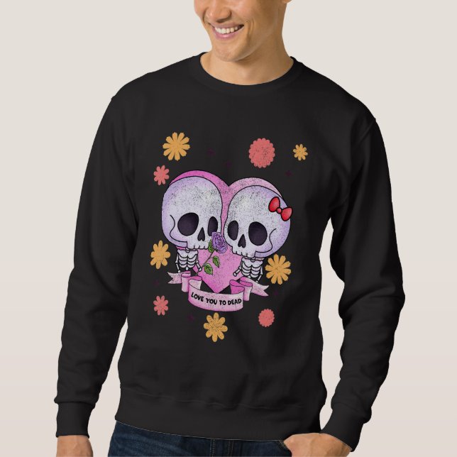 Moletom Pastel Goth Cute Creepy Skull Skeleton Love you to (Frente)