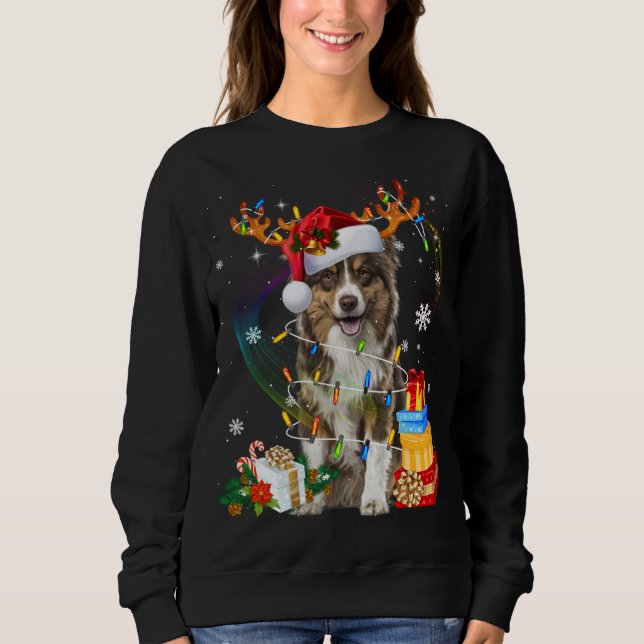 Moletom Pastor australiano Lights Santa Hat Sweater C (Frente)