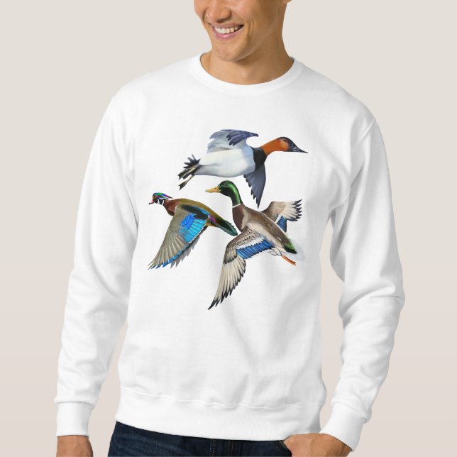 Moletom Patos Canvasback, Mallard e Wood voando (Frente)