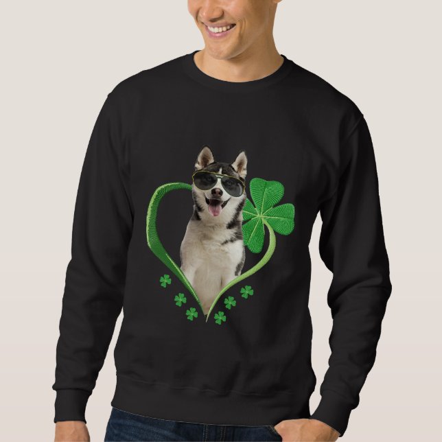 Moletom Patrick Day Siberian Husky Dog Engraçado Shamrock (Frente)