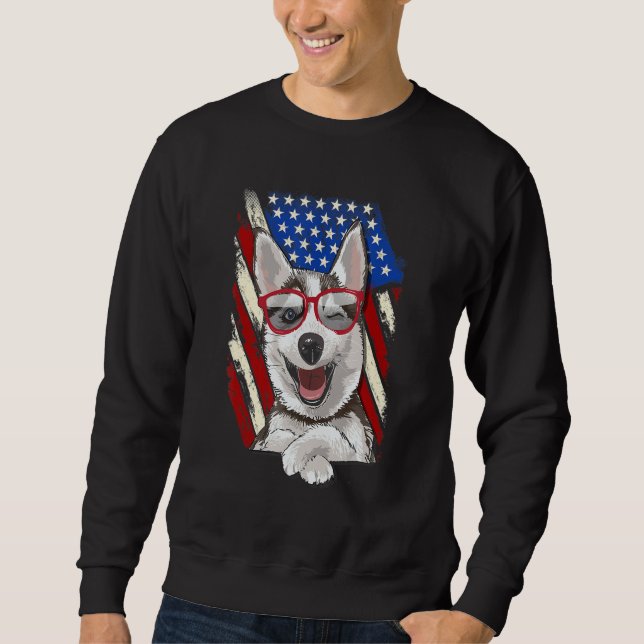Moletom Patriotic Siberian Husky American Flag Dog (Frente)
