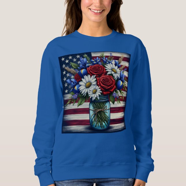 Moletom Patriótico, floral Americano angustiado (Frente)