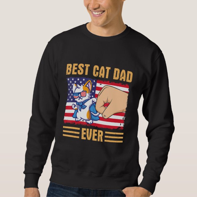 Moletom Paw Touching Hand US Flag America Best Cat Dad Eve (Frente)
