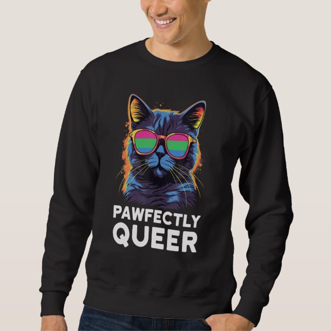 Moletom Pawfectly Queer  Cat With Sunglasses Polysexual Pr (Frente)