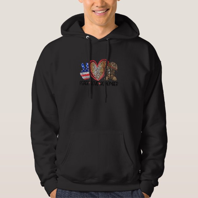 Moletom Paz Amor Lembrar Botas de Combate Bandeira dos EUA (Frente)