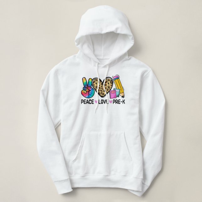 Moletom Paz Amor Pré-K Leopard Tie Dye De Volta À Escola (Frente do Design)