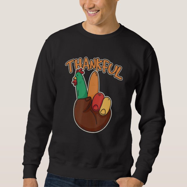 Moletom Peace Hand Sign Thankful Turkey Thanksgiving for C (Frente)