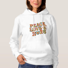 Moletom Peace Love 2026 Groovy Retro Hoodie