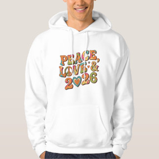Moletom Peace Love 2026 Groovy Retro Hoodie