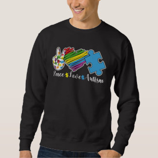 Moletom Peace Love Autism Puzzle In April We Wear Blue For