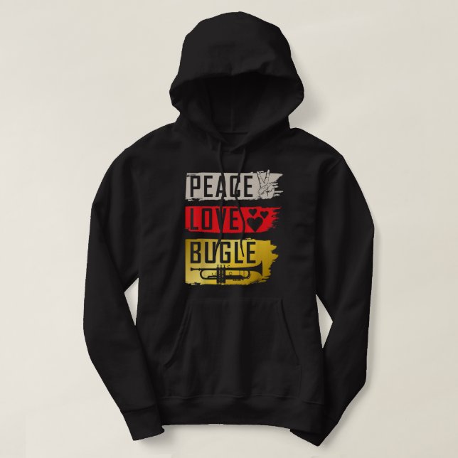 Moletom Peace Love Bugle Drumline Music Bugle Music Instru (Frente do Design)